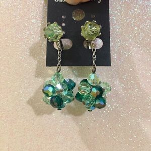 Vintage Rhinestone Holiday Cluster Drop Earrings (Crip) Mint x Green